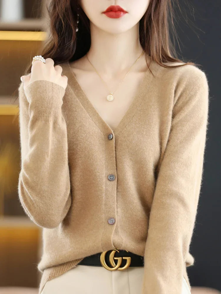 Women's Sweater 2026 Spring Autumn Cardigans V-neck Single Breasted Short Slim Lady Knitwear Tops Solid Korean Fashion Cardigan