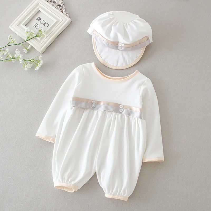 baby boy clothes white baptism baby romper set with hat turndown collar newborn first christmas boy birthday clothing 3-24M