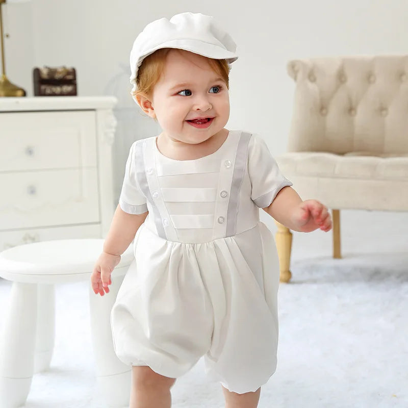 baby boy clothes white baptism baby romper set with hat turndown collar newborn first christmas boy birthday clothing 3-24M