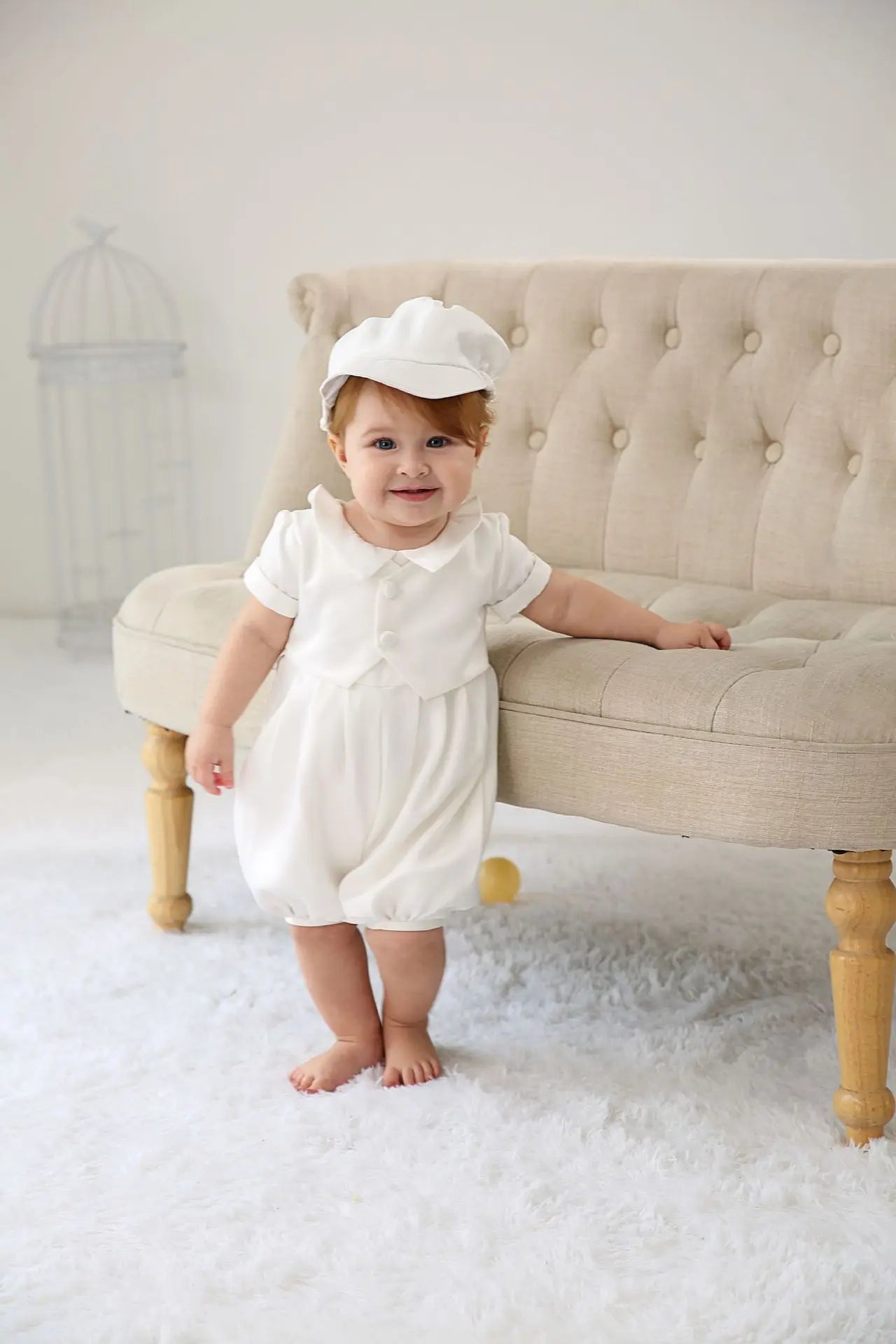 baby boy clothes white baptism baby romper set with hat turndown collar newborn first christmas boy birthday clothing 3-24M