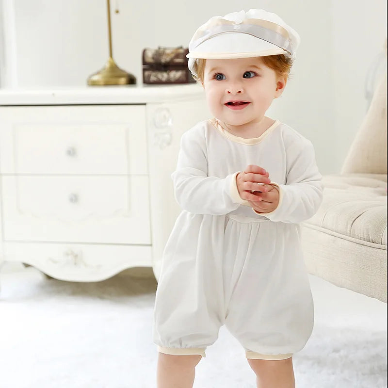 baby boy clothes white baptism baby romper set with hat turndown collar newborn first christmas boy birthday clothing 3-24M