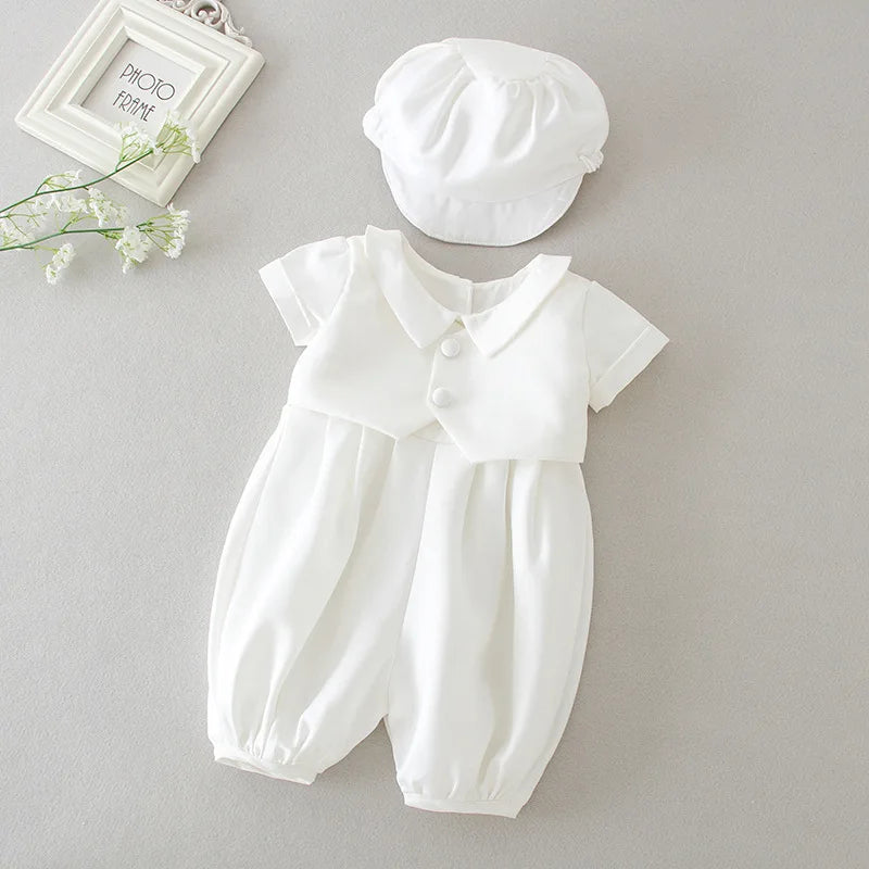baby boy clothes white baptism baby romper set with hat turndown collar newborn first christmas boy birthday clothing 3-24M