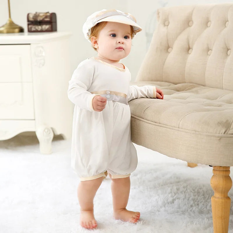 baby boy clothes white baptism baby romper set with hat turndown collar newborn first christmas boy birthday clothing 3-24M