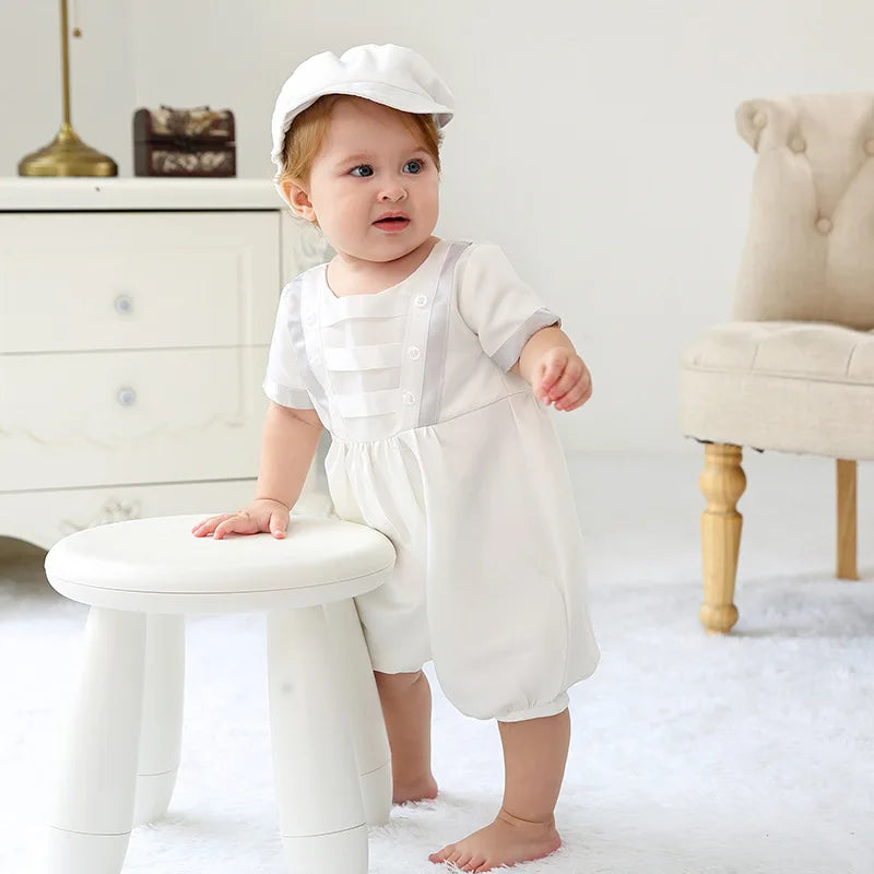 baby boy clothes white baptism baby romper set with hat turndown collar newborn first christmas boy birthday clothing 3-24M