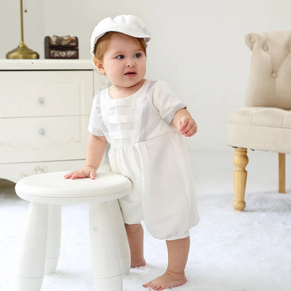 baby boy clothes white baptism baby romper set with hat turndown collar newborn first christmas boy birthday clothing 3-24M