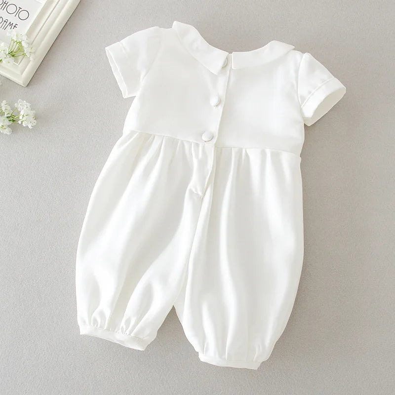 baby boy clothes white baptism baby romper set with hat turndown collar newborn first christmas boy birthday clothing 3-24M