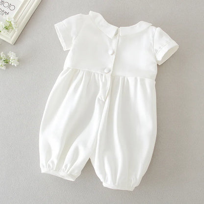 baby boy clothes white baptism baby romper set with hat turndown collar newborn first christmas boy birthday clothing 3-24M