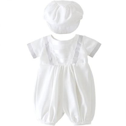 baby boy clothes white baptism baby romper set with hat turndown collar newborn first christmas boy birthday clothing 3-24M