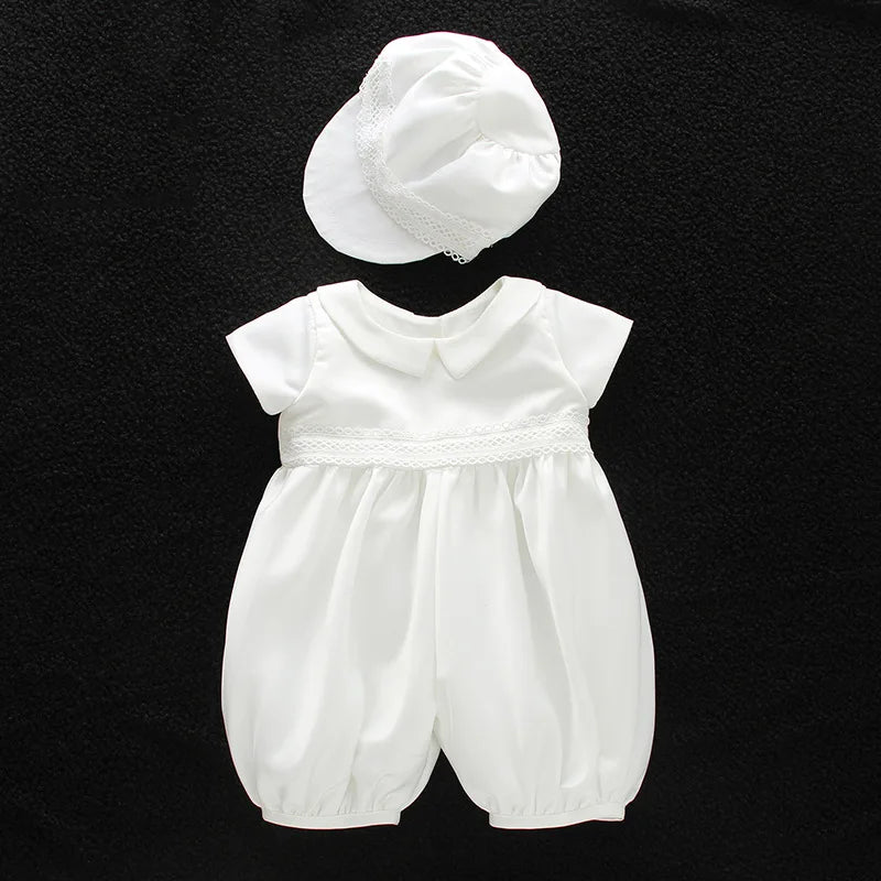 baby boy clothes white baptism baby romper set with hat turndown collar newborn first christmas boy birthday clothing 3-24M