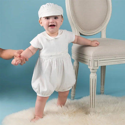 baby boy clothes white baptism baby romper set with hat turndown collar newborn first christmas boy birthday clothing 3-24M