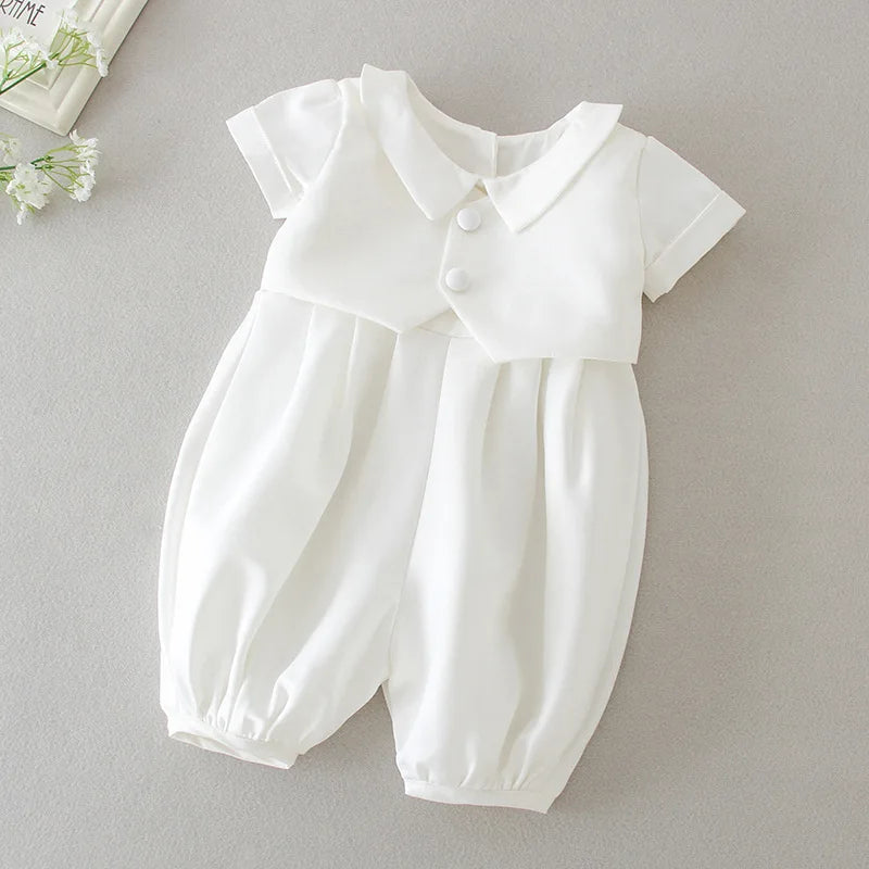 baby boy clothes white baptism baby romper set with hat turndown collar newborn first christmas boy birthday clothing 3-24M