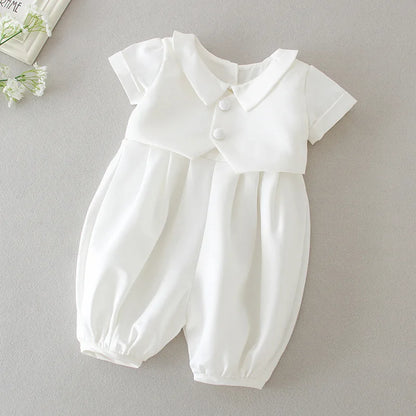 baby boy clothes white baptism baby romper set with hat turndown collar newborn first christmas boy birthday clothing 3-24M
