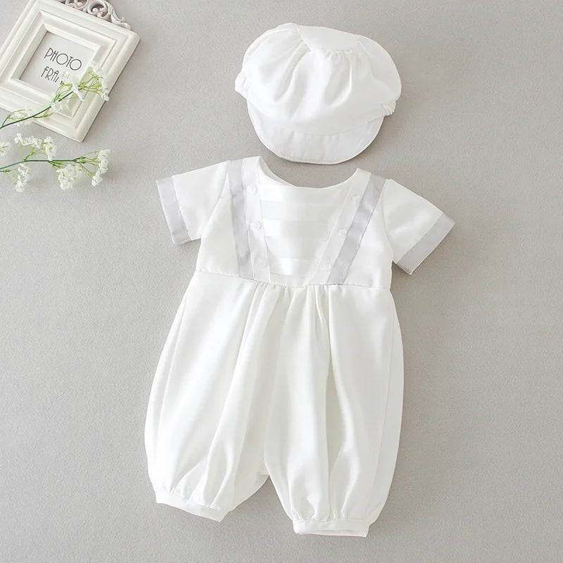 baby boy clothes white baptism baby romper set with hat turndown collar newborn first christmas boy birthday clothing 3-24M