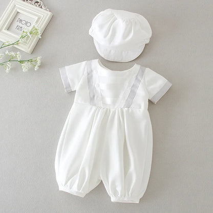 baby boy clothes white baptism baby romper set with hat turndown collar newborn first christmas boy birthday clothing 3-24M