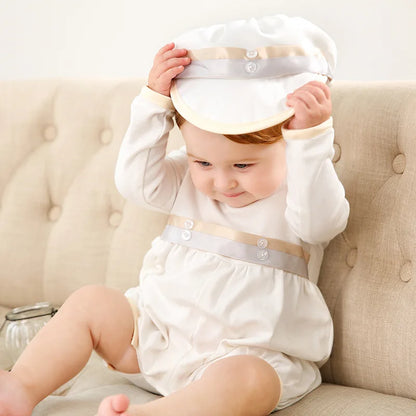 baby boy clothes white baptism baby romper set with hat turndown collar newborn first christmas boy birthday clothing 3-24M