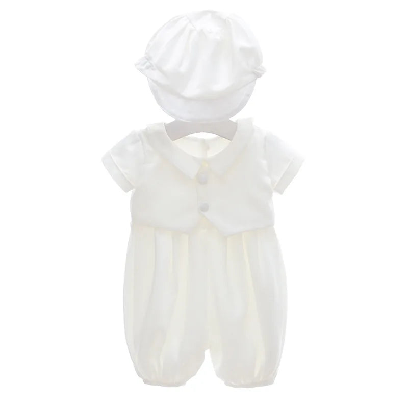 baby boy clothes white baptism baby romper set with hat turndown collar newborn first christmas boy birthday clothing 3-24M