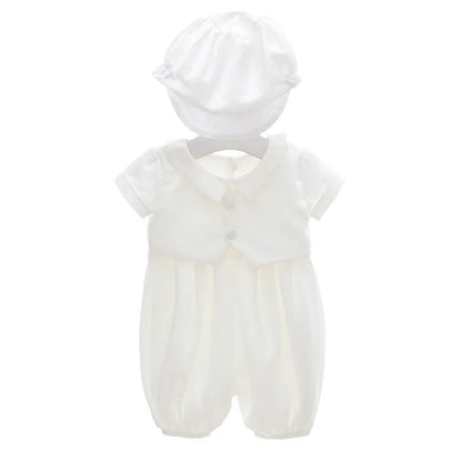 baby boy clothes white baptism baby romper set with hat turndown collar newborn first christmas boy birthday clothing 3-24M