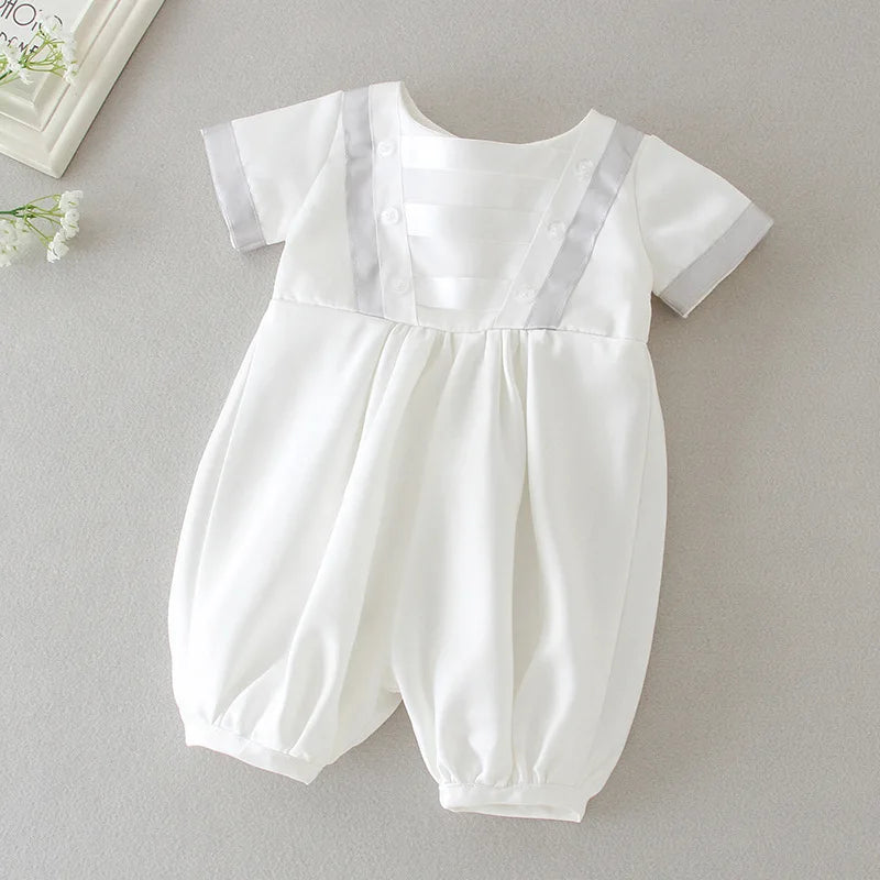 baby boy clothes white baptism baby romper set with hat turndown collar newborn first christmas boy birthday clothing 3-24M