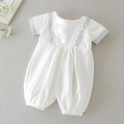 baby boy clothes white baptism baby romper set with hat turndown collar newborn first christmas boy birthday clothing 3-24M