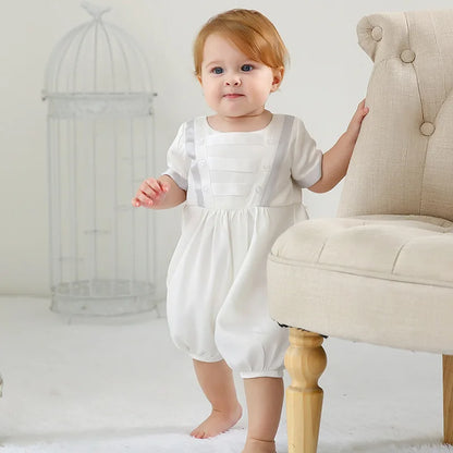 baby boy clothes white baptism baby romper set with hat turndown collar newborn first christmas boy birthday clothing 3-24M