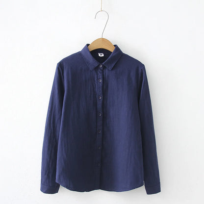 Women Blouses New Fashion Long Sleeve Comfortable Office Shirt Cotton Yarn Casual Tops Blusas Femininas Solid Color
