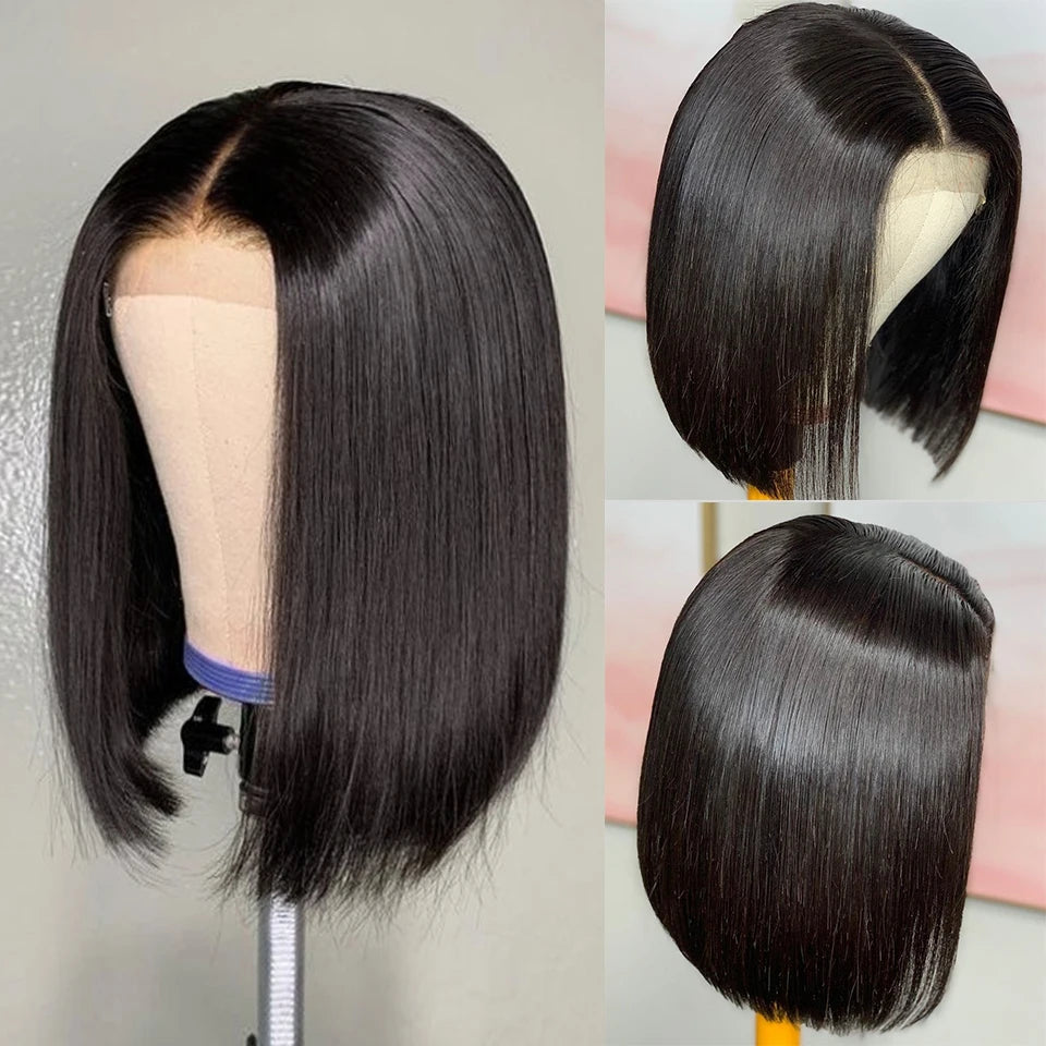 13x4 Bob Brazilian Remy Hair 220% Density Bob Wigs Straight Human Hair Lace Front Wigs Pre-plucked Lace Front Wigs 14 inch
