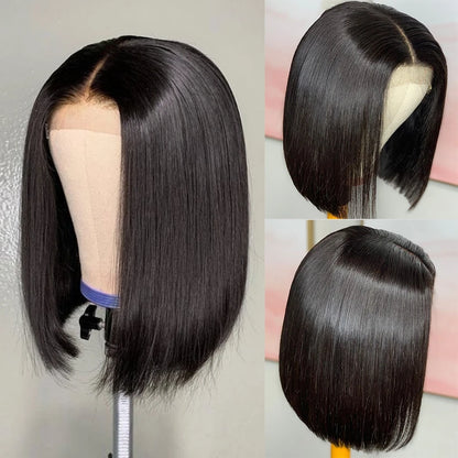 13x4 Bob Brazilian Remy Hair 220% Density Bob Wigs Straight Human Hair Lace Front Wigs Pre-plucked Lace Front Wigs 14 inch