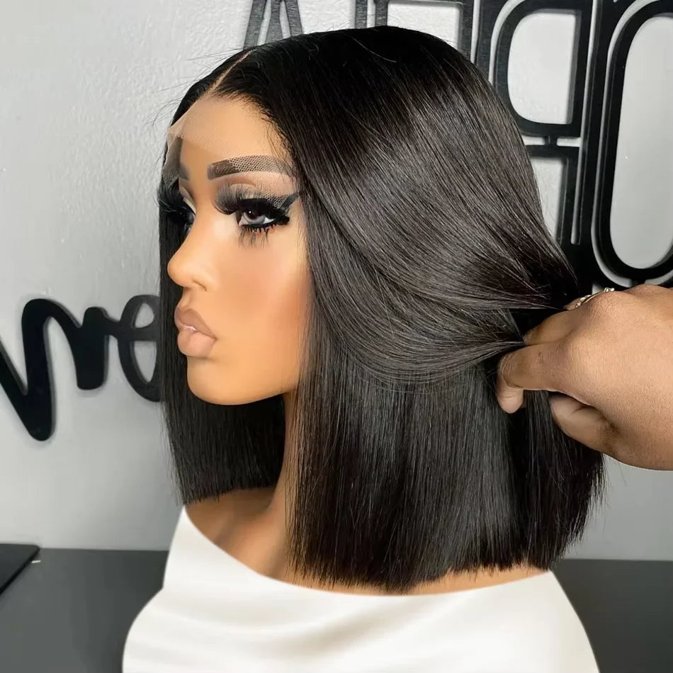 13x4 Bob Brazilian Remy Hair 220% Density Bob Wigs Straight Human Hair Lace Front Wigs Pre-plucked Lace Front Wigs 14 inch
