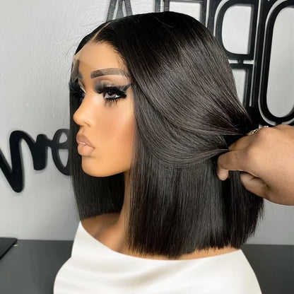 13x4 Bob Brazilian Remy Hair 220% Density Bob Wigs Straight Human Hair Lace Front Wigs Pre-plucked Lace Front Wigs 14 inch