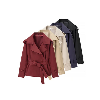 Solid Lapel Lace Up Jacket Elegant Chic Full Sleeve Button Loose Long Coat For Women Office Lady Daily Commute Overcoat 2026 New