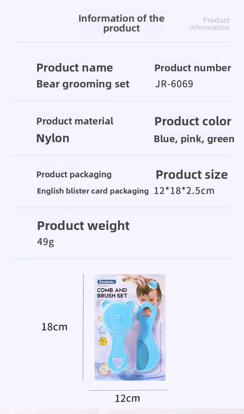 Baby care set: Cute bear-themed newborn comb & cleaning brush—safe, gentle for baby’s scalp, adorable must-have for parents!