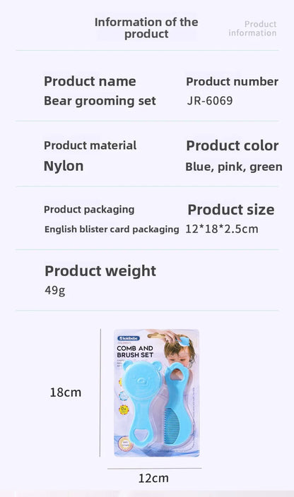 Baby care set: Cute bear-themed newborn comb & cleaning brush—safe, gentle for baby’s scalp, adorable must-have for parents!