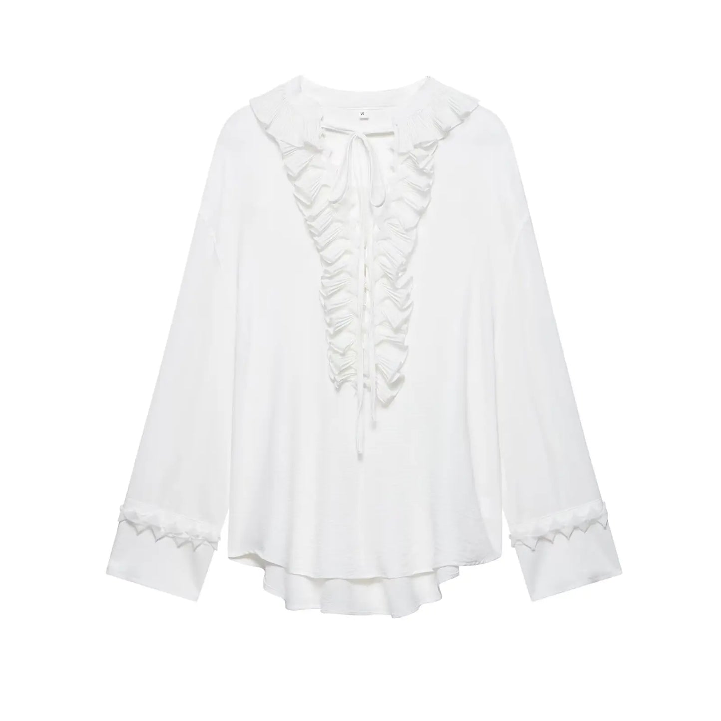 HH Women Summer Fashion Skirt Suit V-Neck Long Sleeves Tierred Decoration Lace-Up Shirts+Side Zipper Circular Chiffon Skirt