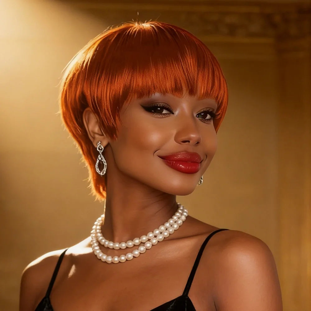 Human Hair Wig Mixed Colors Short Pixie Cut Wig for Women Straight Layered wig Full Machine Made Wigs