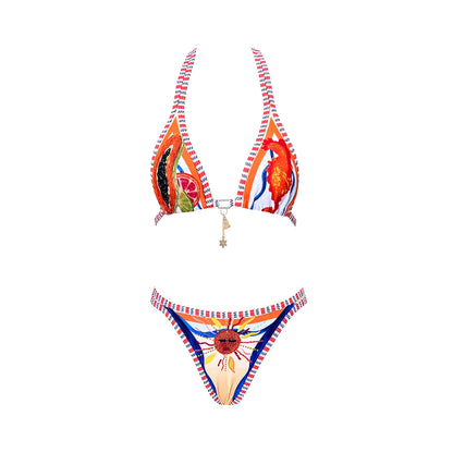 2026 New High Quality Elegant One Piece Swimsuit And Skirt Print Deep-V Lace-up Women Bikini Set Swimwear Party Bathing Suit
