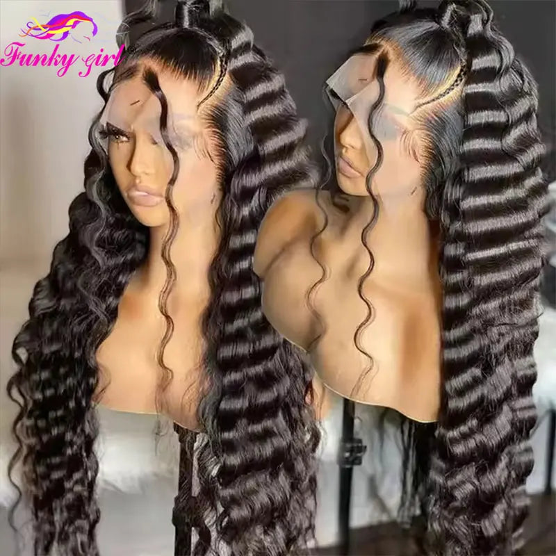Loose Deep 100% Human Hair Lace Front Wigs For Women Transparent Lace Frontal Remy Human Hair Wig Natural Color Deep Curly Wigs