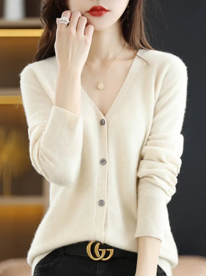 Women's Sweater 2026 Spring Autumn Cardigans V-neck Single Breasted Short Slim Lady Knitwear Tops Solid Korean Fashion Cardigan