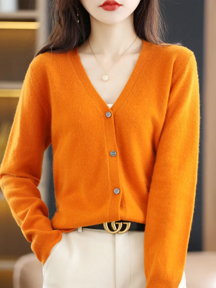 Women's Sweater 2026 Spring Autumn Cardigans V-neck Single Breasted Short Slim Lady Knitwear Tops Solid Korean Fashion Cardigan