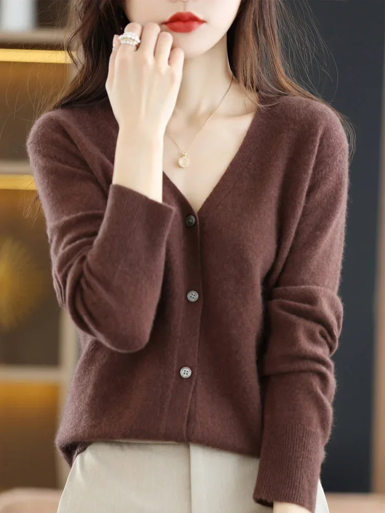 Women's Sweater 2026 Spring Autumn Cardigans V-neck Single Breasted Short Slim Lady Knitwear Tops Solid Korean Fashion Cardigan