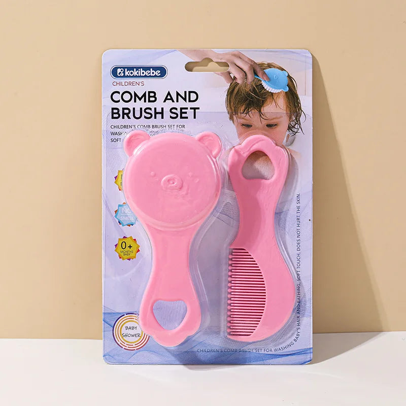 Baby care set: Cute bear-themed newborn comb & cleaning brush—safe, gentle for baby’s scalp, adorable must-have for parents!
