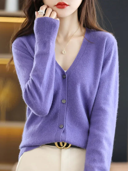 Women's Sweater 2026 Spring Autumn Cardigans V-neck Single Breasted Short Slim Lady Knitwear Tops Solid Korean Fashion Cardigan