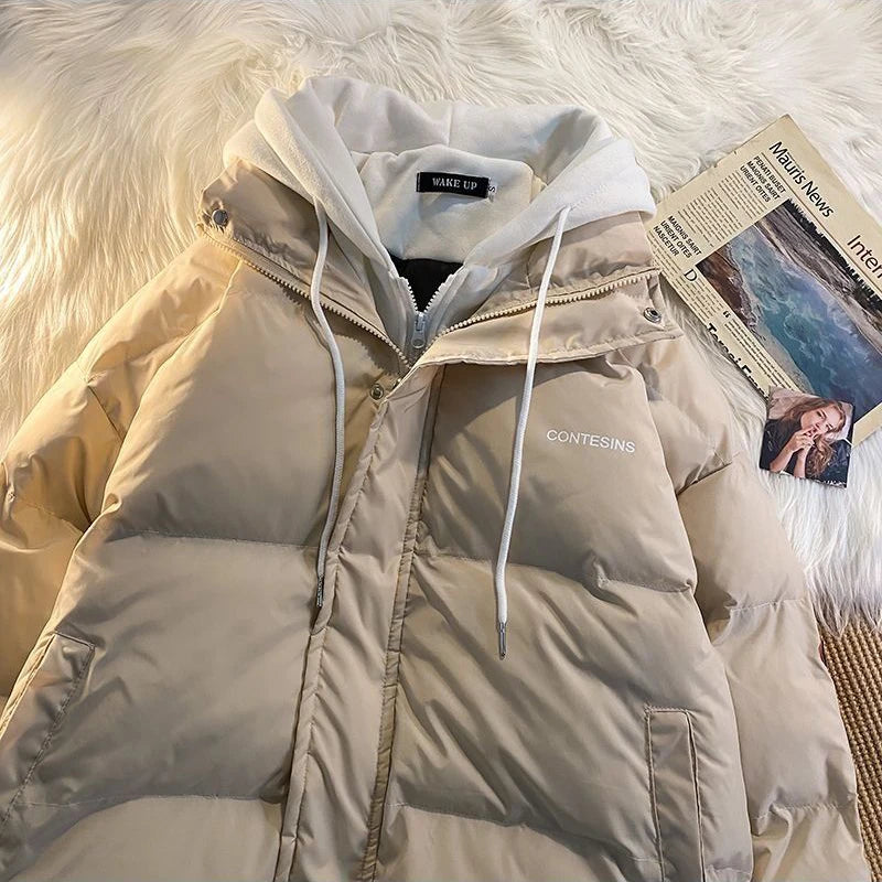 2026 Korean Winter Leisure Cotton Clothes Women Parker coat Y2K Multi-functional Fake Two Pocket Zipper Down Jacket Thick Coat