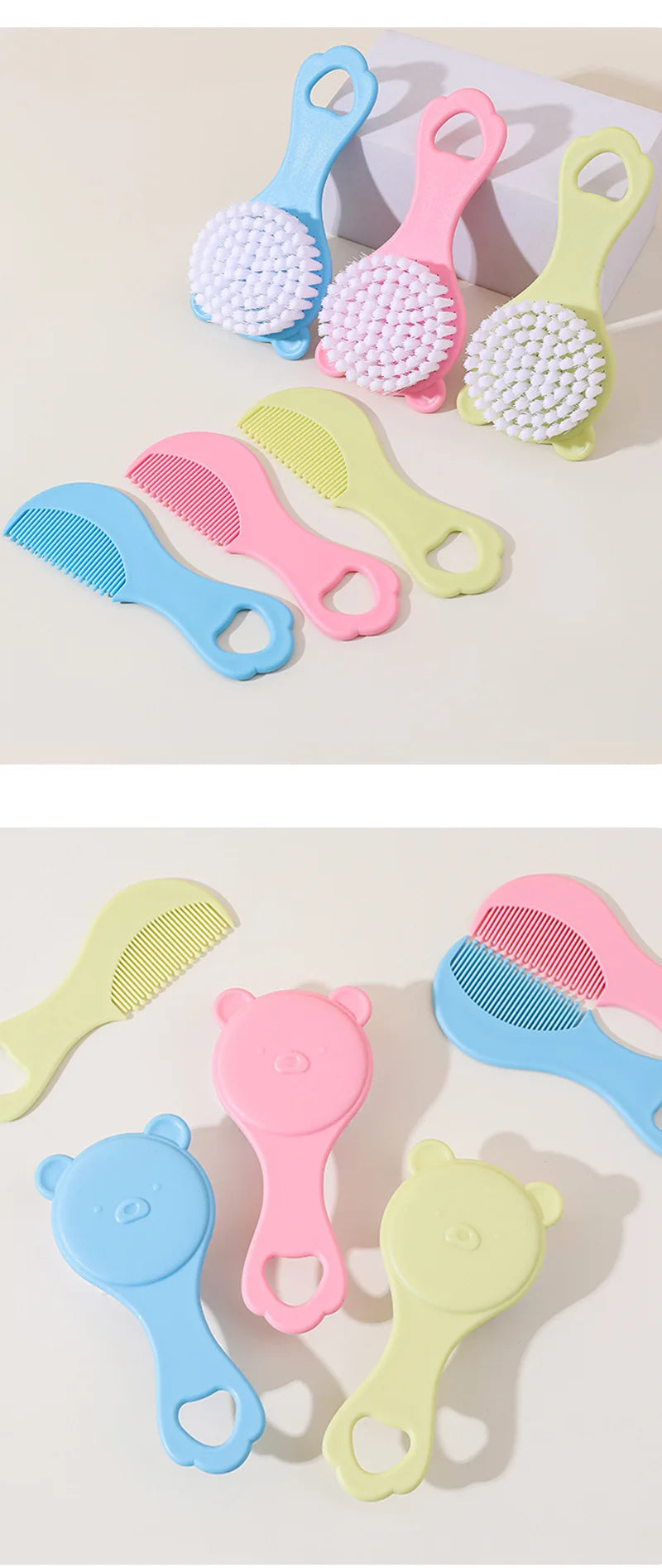 Baby care set: Cute bear-themed newborn comb & cleaning brush—safe, gentle for baby’s scalp, adorable must-have for parents!
