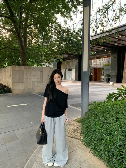 2026 Summer Off Shoulder T-shirt Women Sexy Y2K Korean Fashion Crop Tops Woman Vintage Japanese White Tee Shirt Femme Clothes