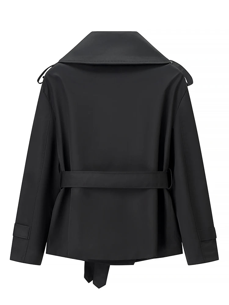 Solid Lapel Lace Up Jacket Elegant Chic Full Sleeve Button Loose Long Coat For Women Office Lady Daily Commute Overcoat 2026 New