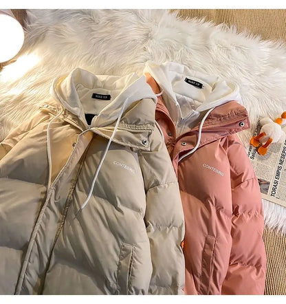 2026 Korean Winter Leisure Cotton Clothes Women Parker coat Y2K Multi-functional Fake Two Pocket Zipper Down Jacket Thick Coat
