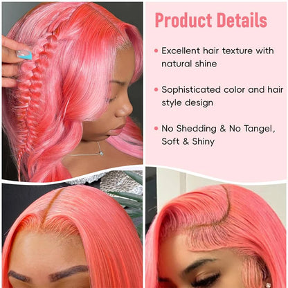Pink Human Hair Wig 13x6 HD Lace Frontal Wig Human Hair 13x4 Straight Lace Wig Human Hair 200 Density Lace Front Human Hair Wig