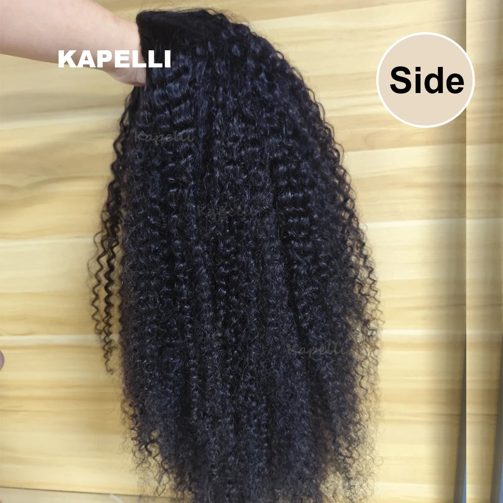Half Wig Human Hair Wigs 180% Half Wig Kinky Curly Human Hair Wigs 3 In 1 Invisible Hairline Wear Go With Drawstring Seamless