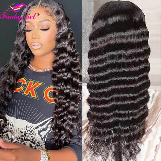 Loose Deep 100% Human Hair Lace Front Wigs For Women Transparent Lace Frontal Remy Human Hair Wig Natural Color Deep Curly Wigs