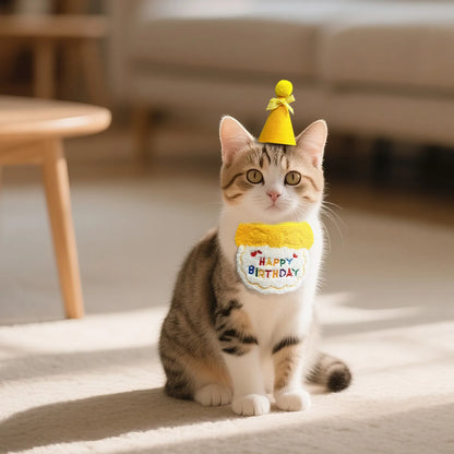Pet Cat Dog Birthday Outfit - Birthday Hat and Bib Set,Cute Birthday Scarf Bib & Party Hat Adjustable Pet Birthday Supplies